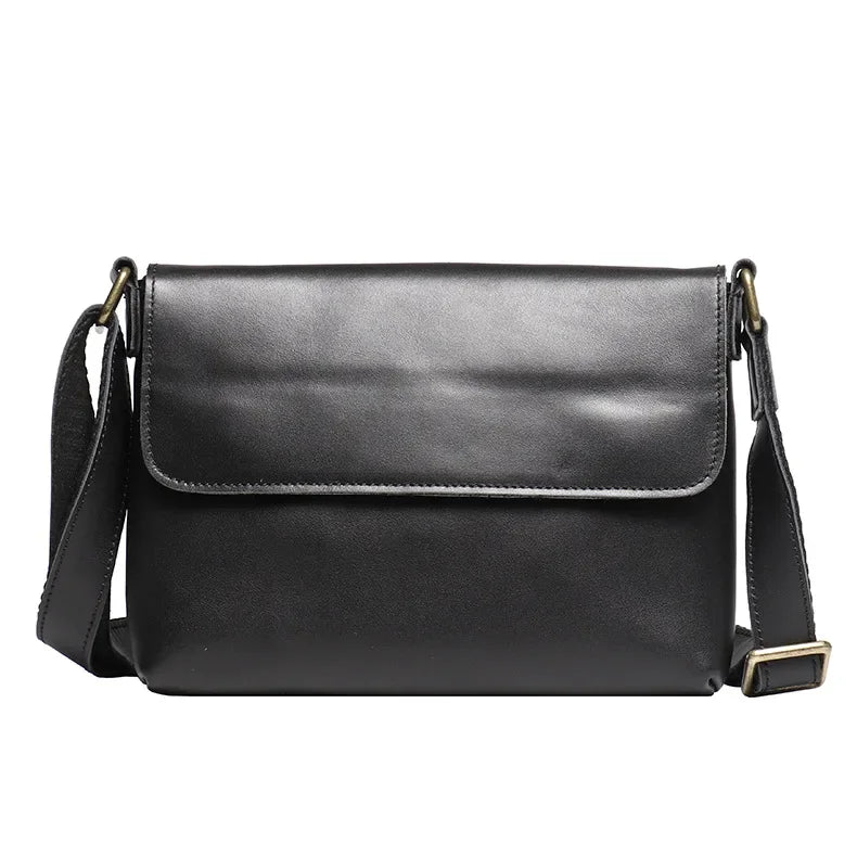 Crazy Horse Leather Men's Shoulder Bag Genuine Leather Small Bag Crossbody Cowhide Bag for Man High Quality Men Satchel Bags - Evallys.com