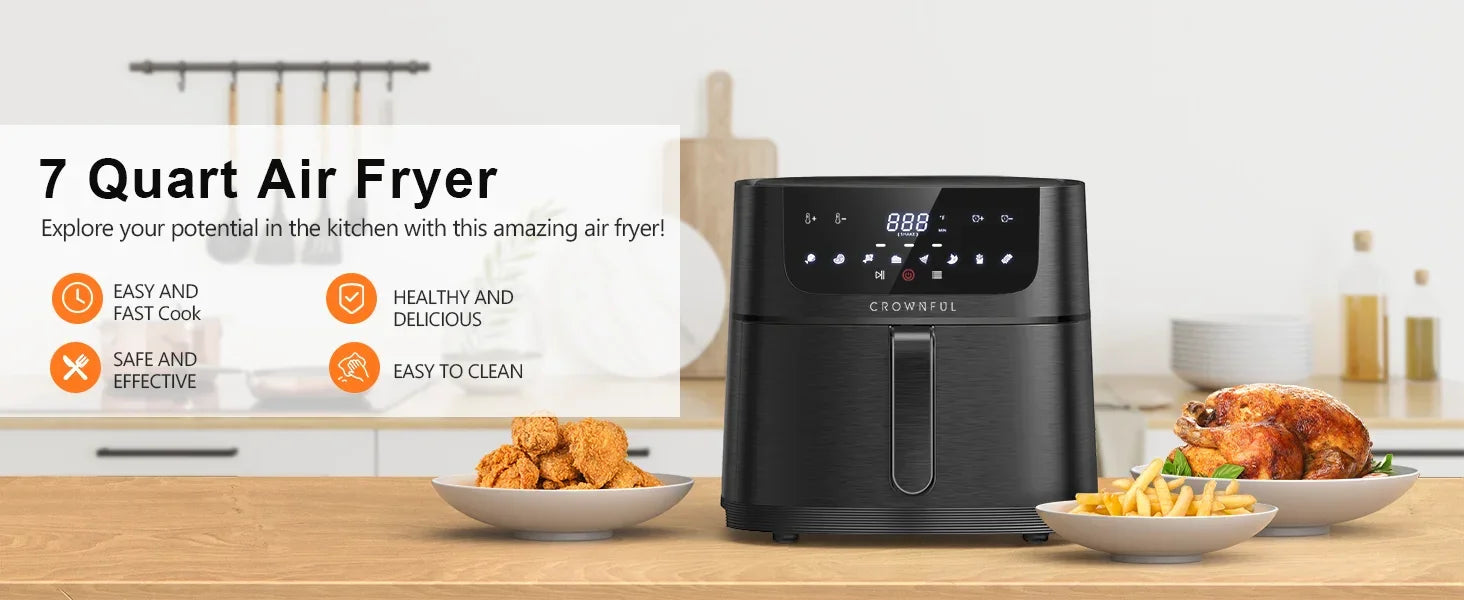 CROWNFUL Air Fryer 7L Touch-screen Display Air Fryer Oven with 8 Cooking Programs Oilless Electric Cooker and Nonstick Basket - Evallys.com