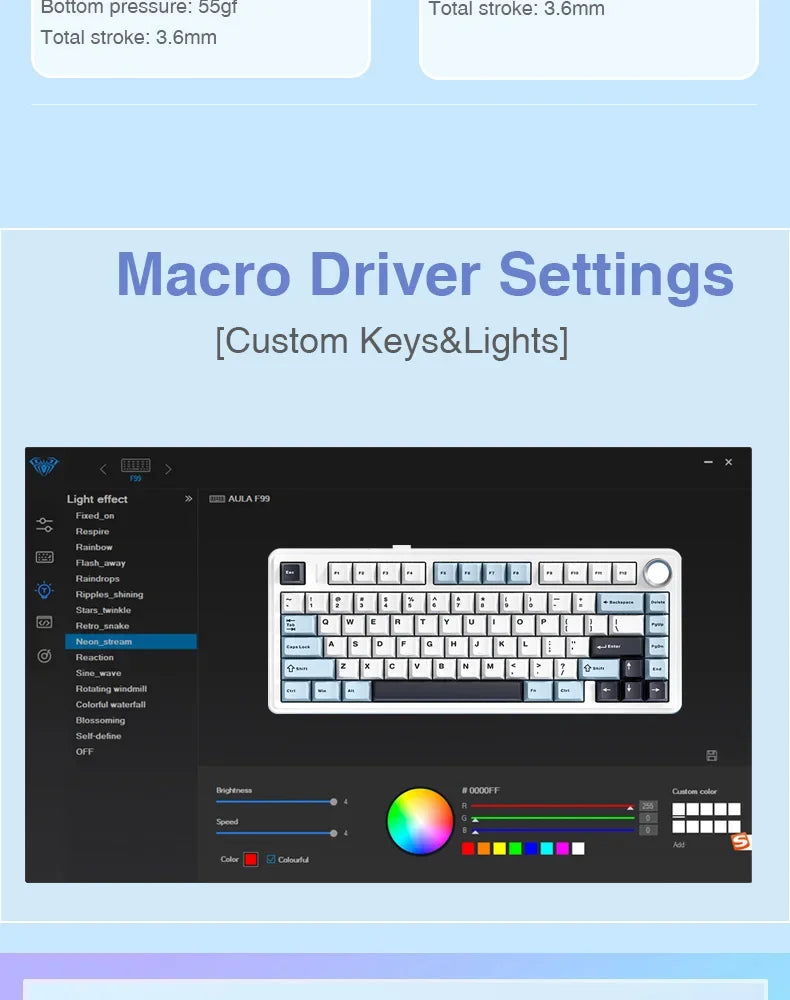AULA F75 2.4G Wireless/Bluetooth/Wired Gaming Mechanical Keyboard RGB Customized 75% Layout Cherry Profile Gasket Structure - Evallys.com