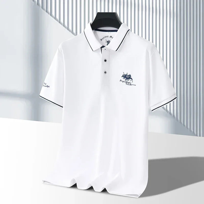 Men's Business Casual Short Sleeved Embroidered Solid Color Polo Shirt Fashionable Breathable Comfortable Summer Versatile Top - Evallys.com
