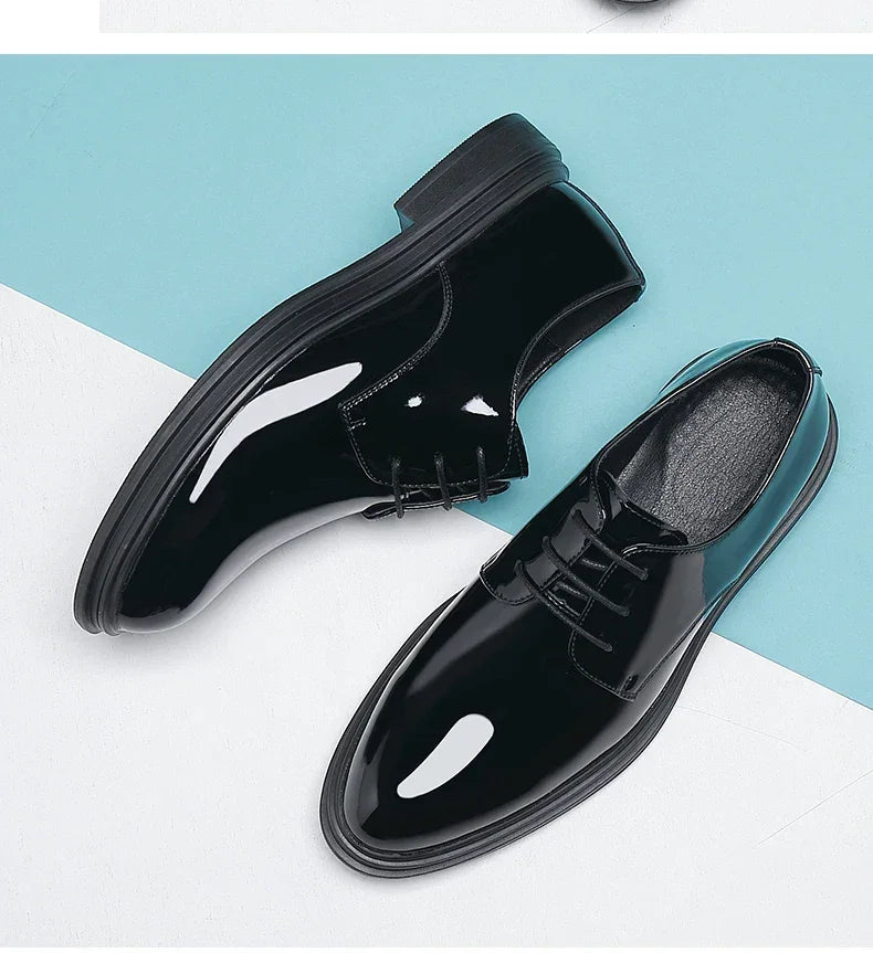 FUQIAO New Men 6/8cm Derby Shoes Patent Leather Height Increase Men Dress Shoes Formal Elevator Business Lift Shoes Bright Upper - Evallys.com
