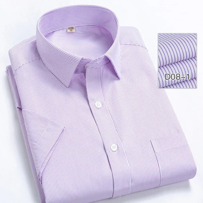 2022 Plus Size 8xL 7XL 6XL Men's Business Short Sleeve Fomal Shirts Man Striped Summer Work Dress Shirt Soft White - Evallys.com