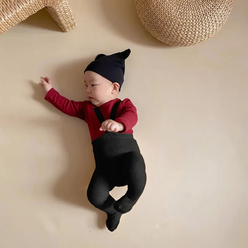 Children s Solid Color Winter Leggings with Stretchable Suspender Tights for Girls and Boys - Infant and Toddler Baby Pantyhose - Evallys.com