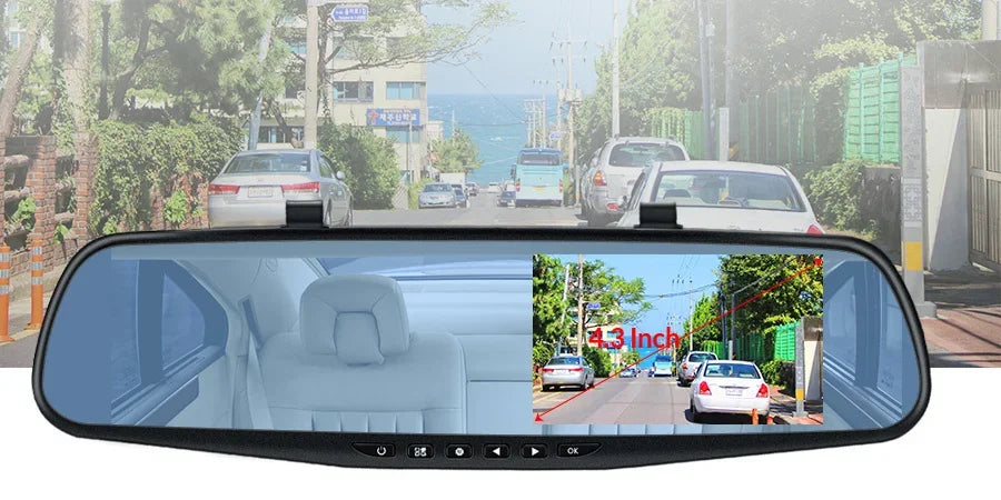 Dashcam 4.3Inch 1080P IPS Car DVR Driving Recorder Rearview Mirror Dual Lens Car Recorder Front and Rear Black Box - Evallys.com