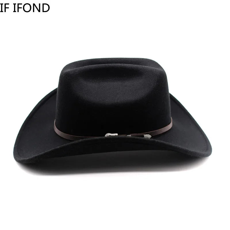 Vintage Western Cowboy Hat – Unisex Wide Brim Leather Jazz Cap - Evallys.com
