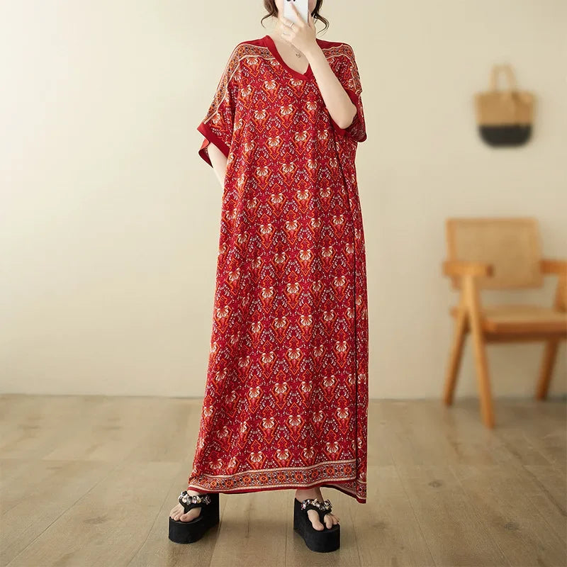Bohemian Summer Maxi Dress – Vintage Loose Beach Streetwear - Evallys.com