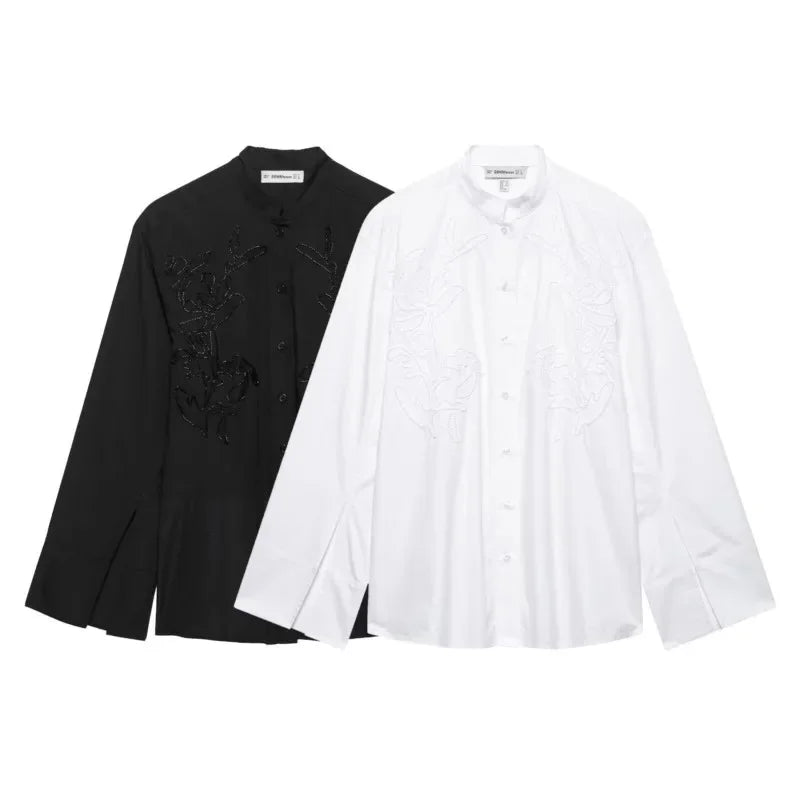 HipSeam Embroidery Shirt – Elegant Women’s Casual Long Sleeve Blouse - Evallys.com