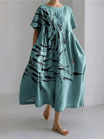 Elegant 3D Printed Women’s Ankle-Length Crewneck Casual Dress - Evallys.com