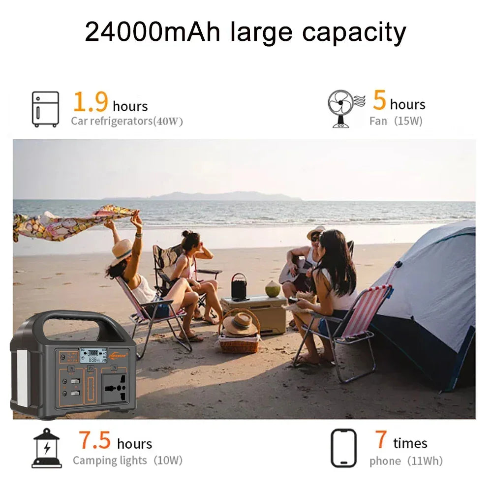 100W Portable Power Station 220V/110V Solar Generator Outdoor Emergency Mobile Power Bank 24000mAh LiFePO4 For Camping Power LED - Evallys.com