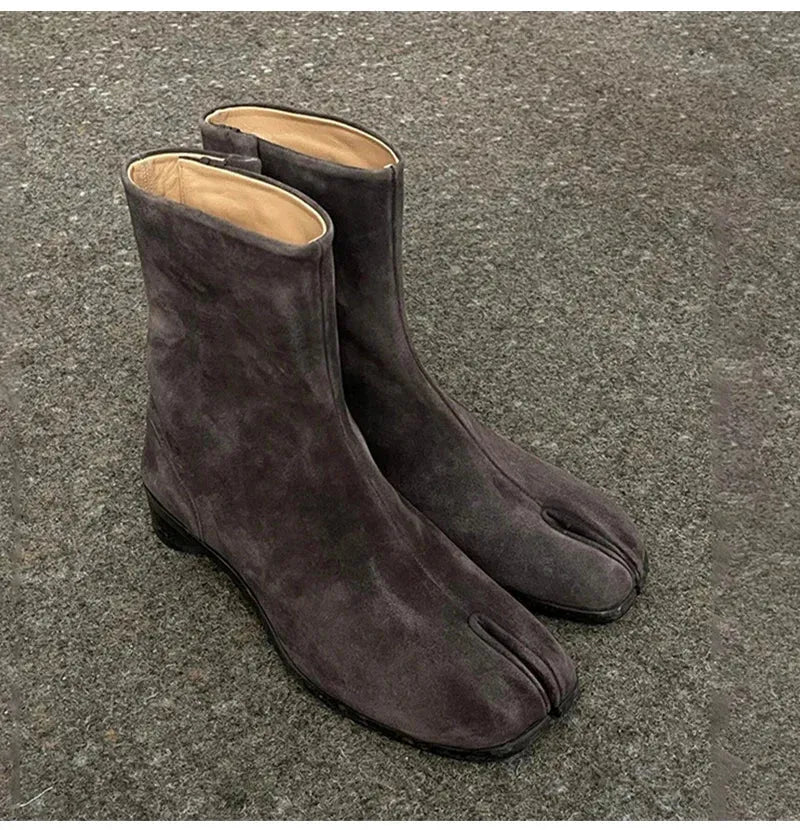 2024 Autumn Winter Soft Leather Split toe Tabi Women Ankle Boots Fashion Thick High heels Chunky Shoes Ins Style Short Booties - Evallys.com