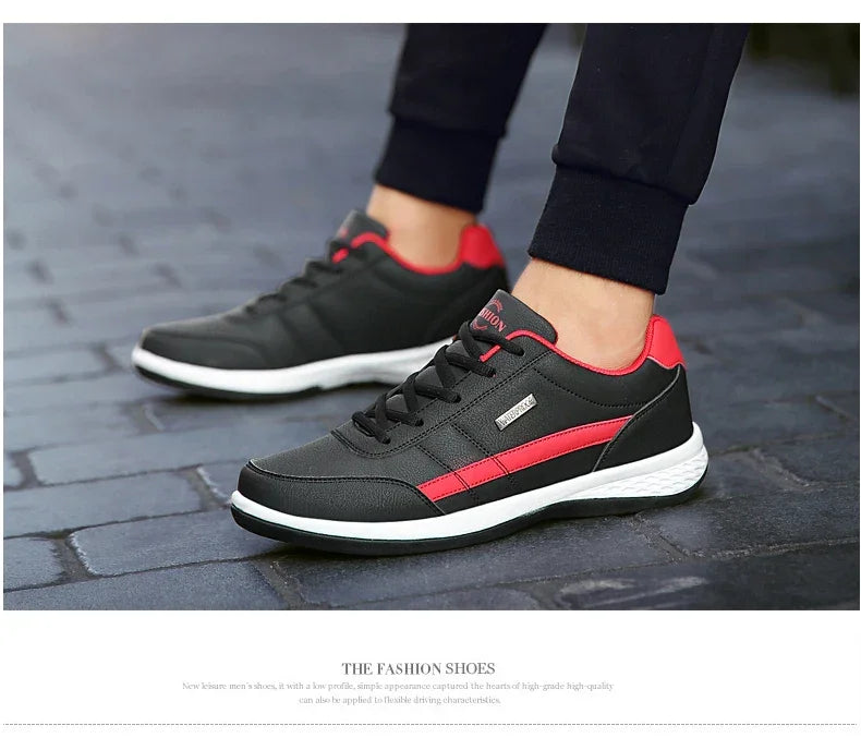 PUAMSS Men’s PU Leather Sneakers – Breathable Casual Non-Slip Shoes - Evallys.com