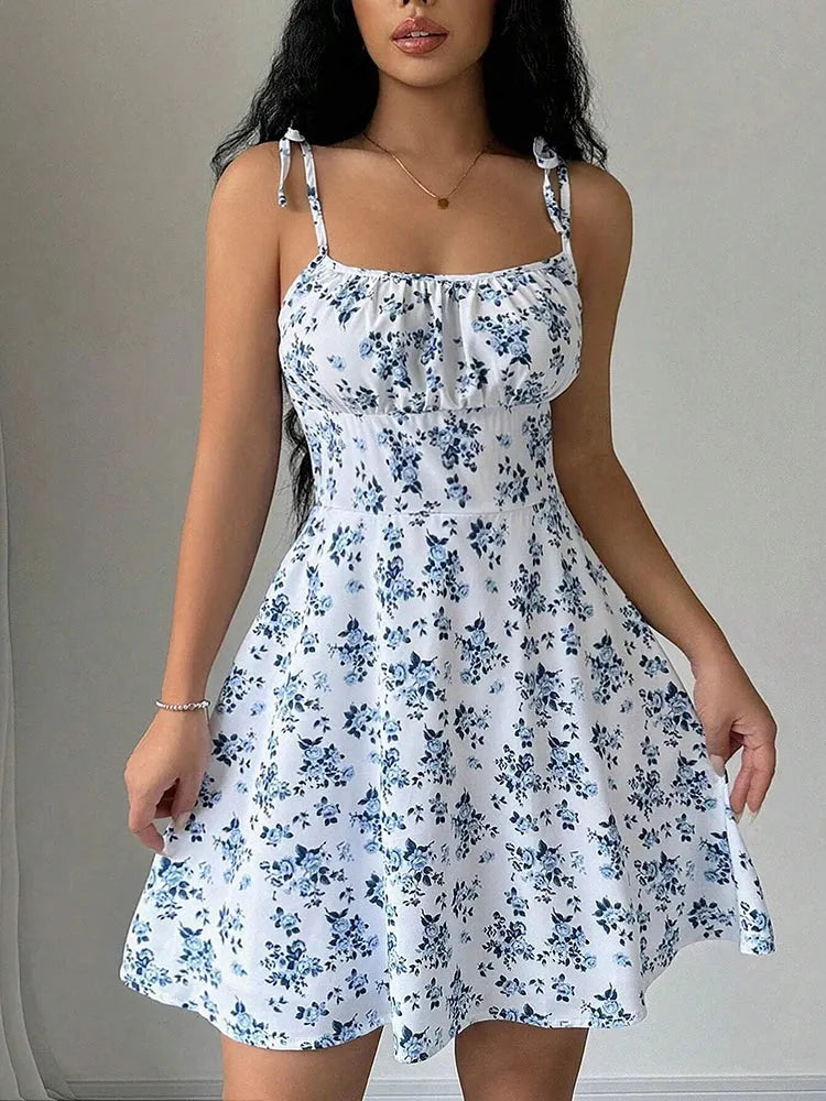 Women’s Summer Floral Spaghetti Strap Mini Dress – Beach Sundress 2025 - Evallys.com