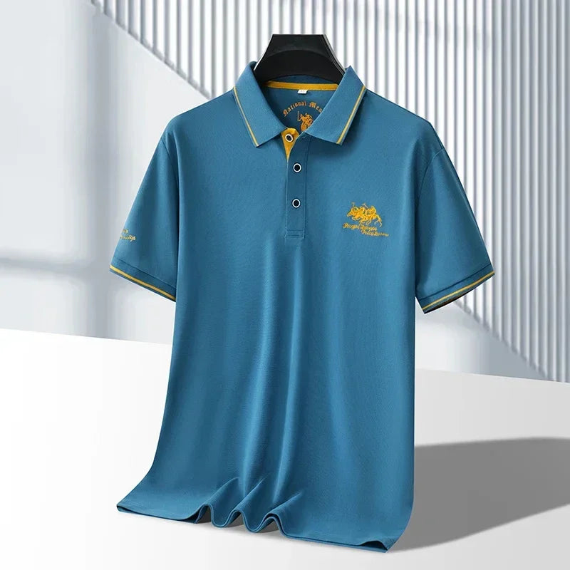 Men's Business Casual Short Sleeved Embroidered Solid Color Polo Shirt Fashionable Breathable Comfortable Summer Versatile Top - Evallys.com