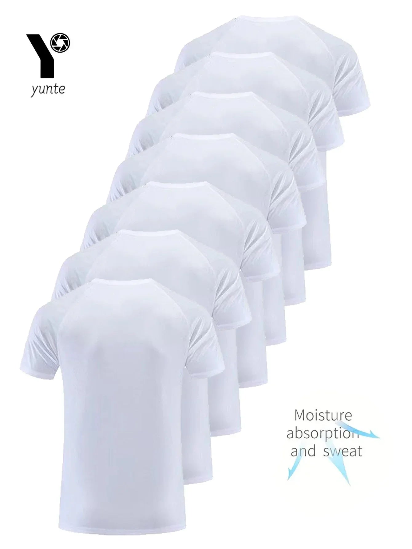 Round Neck T-Shirt 7-Piece White Ultra-Light Men's Quick-Drying Breathable Sweat-Absorbent Shirt Suitable for Fitness Gym and Ru - Evallys.com