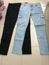 Men Street Elastic Denim Jeans Wash Solid Color Multi Pockets Cargo Pants Casual Slim Fit Daily Wear Joggers Mid Waist Trousers - Evallys.com