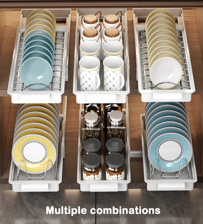 Kitchen Pull Out Dish Racks With Drainboard Drawer Storage Sliding Mesh Cabinet Basket for Accessorie Pull Out Cabinet Organizer