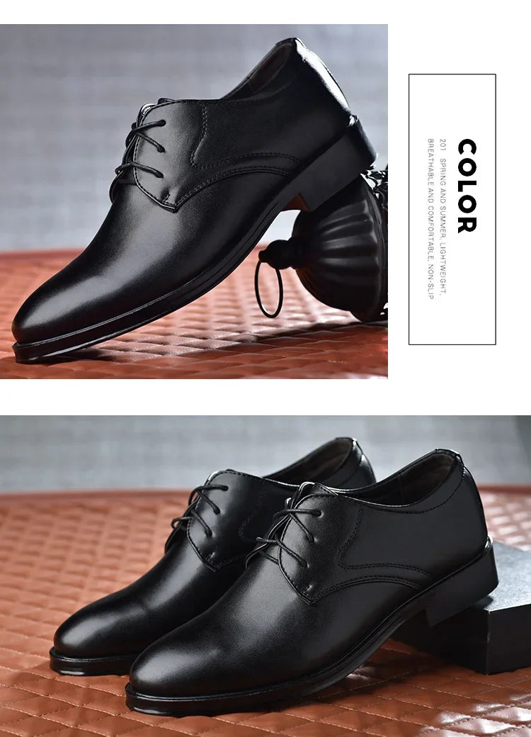 Men Dressing Shoes Formal for Men's Casual Shoe Leather Social Wedding Designer Pointed Toe Black Office Winter Shoes Brand 2023 - Evallys.com