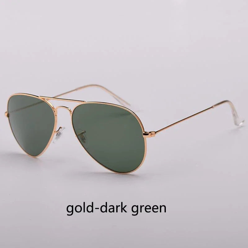 Top Quality Real Glass Lenses Men Women Sunglasses Brand Fashion Pilot Metal Frame Classic Style Outdoor UV400 Sun Glasses - Evallys.com
