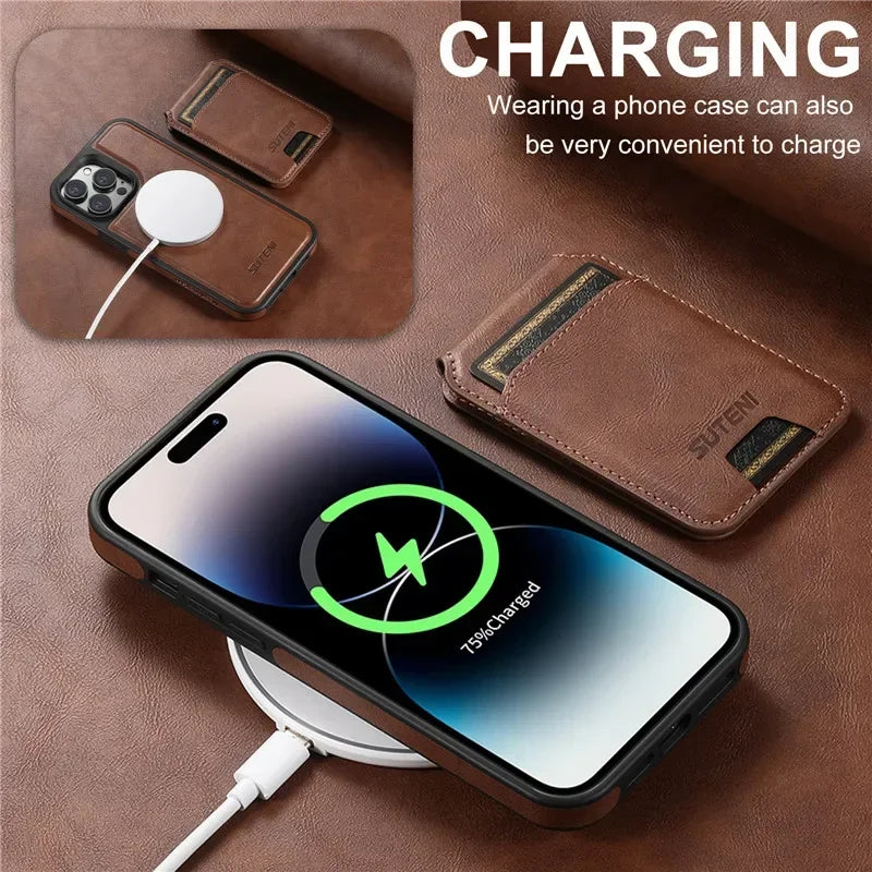 2 in 1 detachable With Magsafe Wireless Charging Wallet Leather Phone Case For iPhone 16 15 Pro Max 14 13 12Pro Magnetic Cover - Evallys.com
