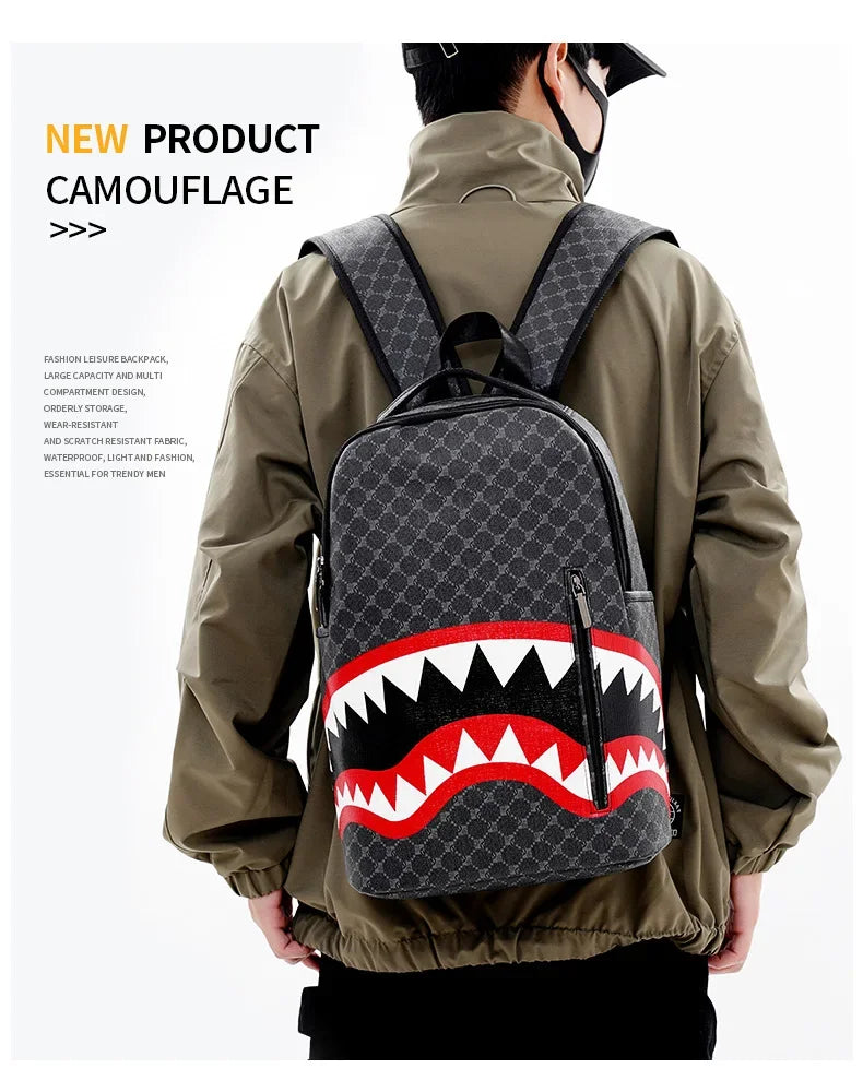 Shark Mouth Plaid Backpack – Large Laptop Bag for School & College - Evallys.com