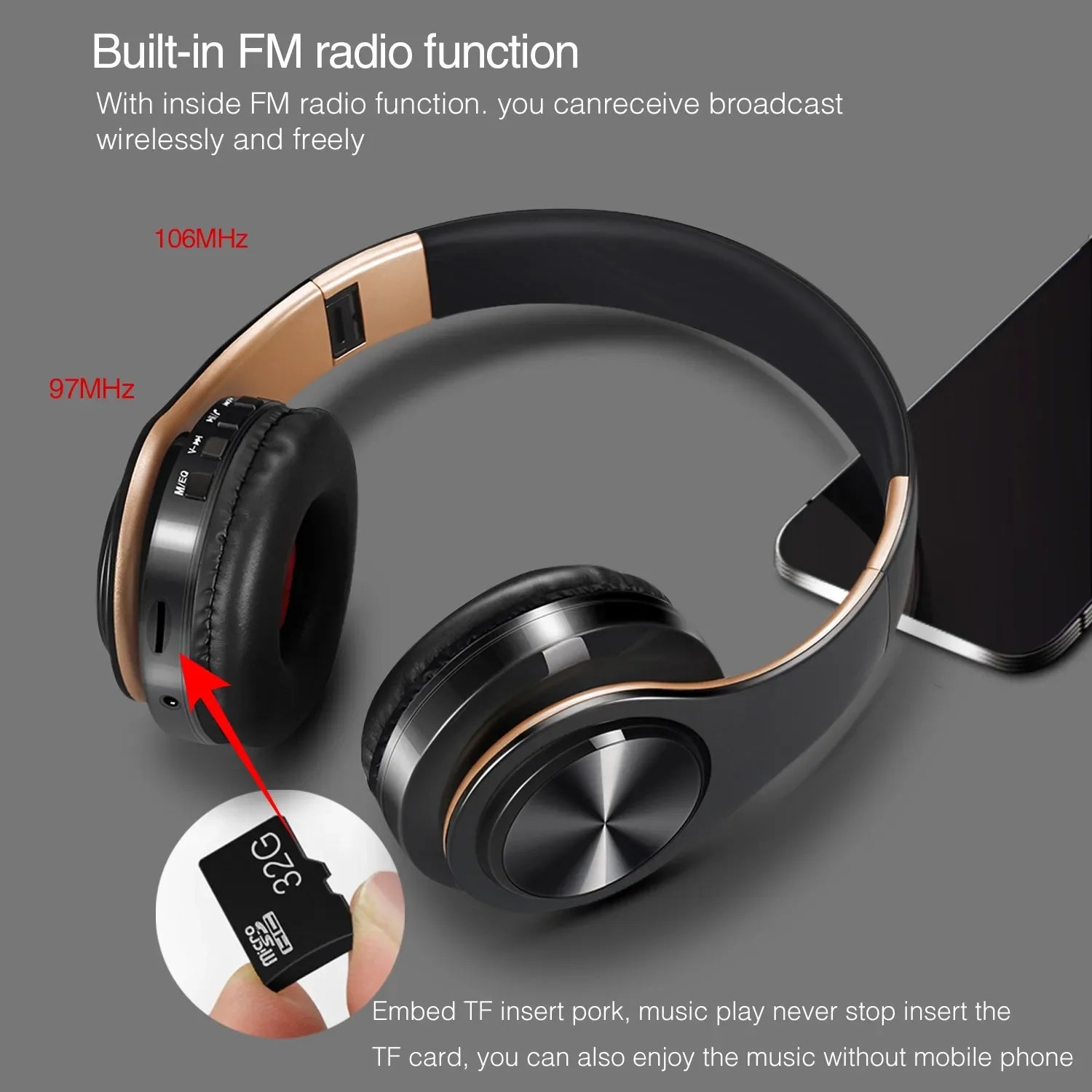 HIFI Stereo Earphones Bluetooth Headphone Music Headset FM and Support SD Card with Mic for Mobile Xiaomi Iphone Sumsamg Tablet - Evallys.com