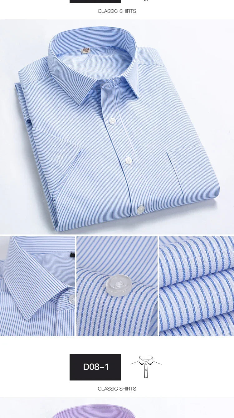 2022 Plus Size 8xL 7XL 6XL Men's Business Short Sleeve Fomal Shirts Man Striped Summer Work Dress Shirt Soft White - Evallys.com