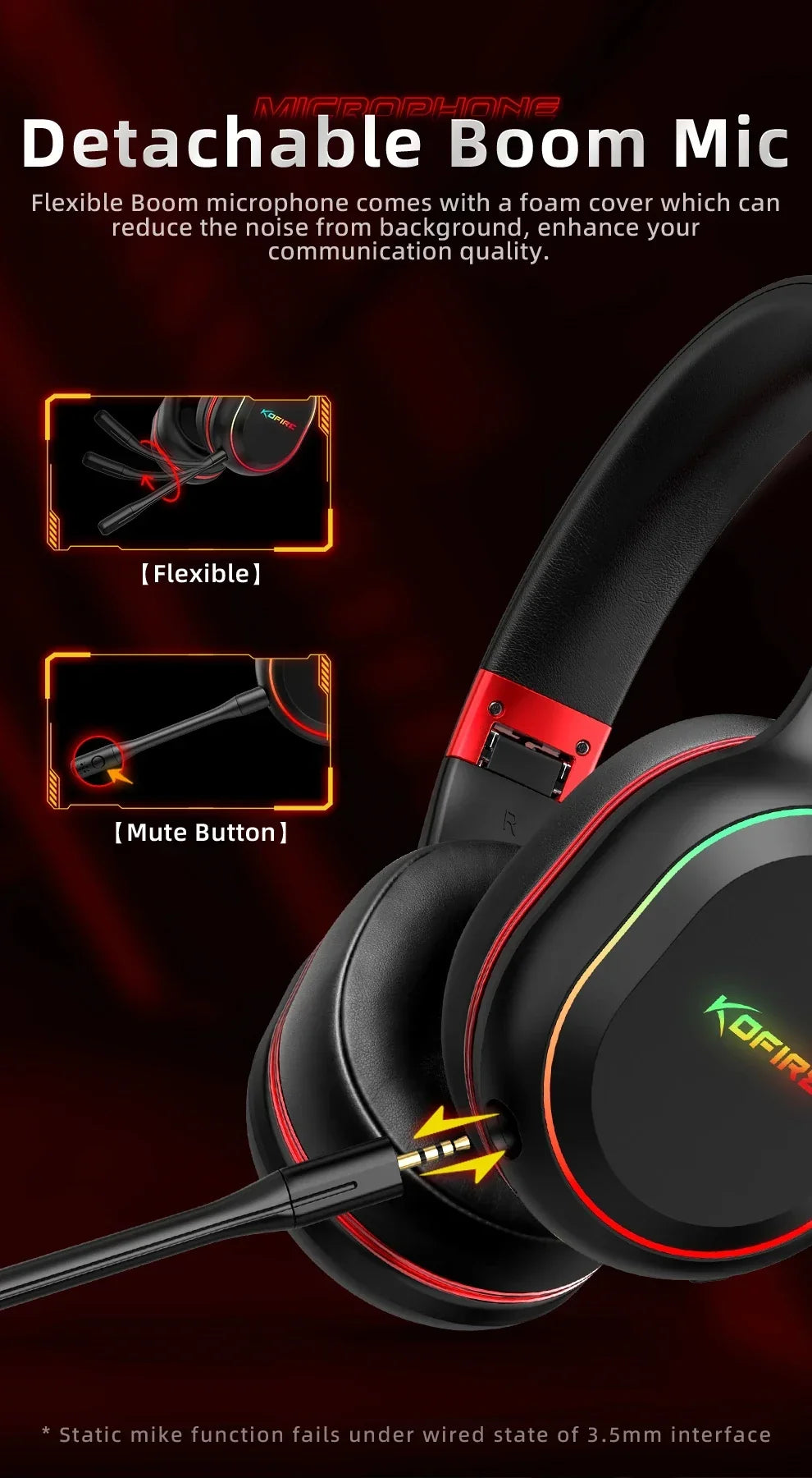Kofire UG-05 Gaming Headphones 2.4G BT5.0 Wireless Headset With Mic RBG Light Vibration Bluetooth Earphone For PS4 PS5 PC Switch - Evallys.com