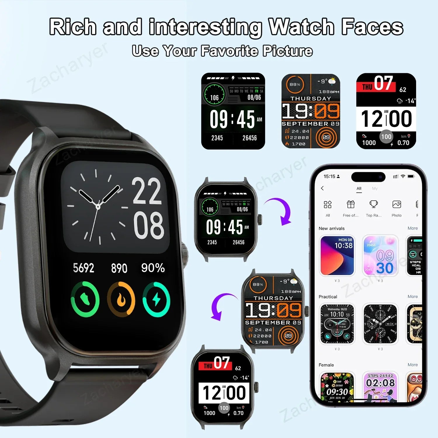 Smart watch, wireless calling/dial, multi-Sport mode, calling reminder and rejection, SMS reminder, for iPhone/Andriod - Evallys.com