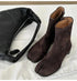 2024 Autumn Winter Soft Leather Split toe Tabi Women Ankle Boots Fashion Thick High heels Chunky Shoes Ins Style Short Booties - Evallys.com