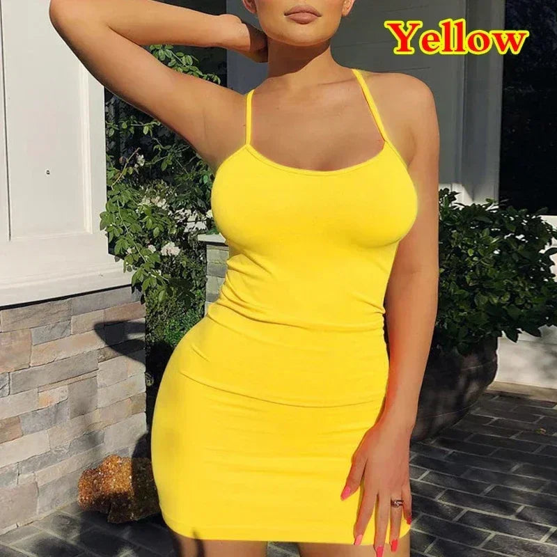 Summer Spaghetti Strap Bodycon Mini Dress – Sexy Clubwear 2025 - Evallys.com