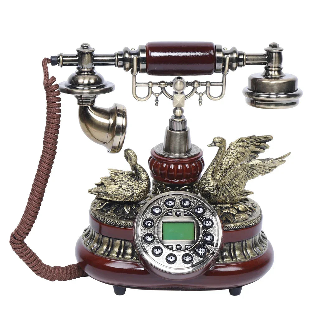 Vintage Telephone, Rotary Dial Desk Phone, Charge Through Telephone Line, Redial Noise-Canceling for Wedding Decorative Art - Evallys.com