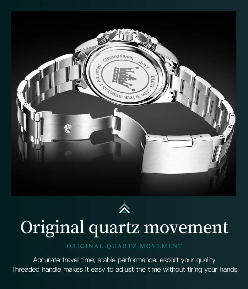 OLEVS Men's Watches Top Brand Luxury Watch for Men Original Waterproof Stainless Steel Chronograph Moon Phase Date Rota Dial - Evallys.com