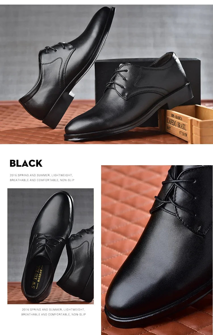 Men Dressing Shoes Formal for Men's Casual Shoe Leather Social Wedding Designer Pointed Toe Black Office Winter Shoes Brand 2023 - Evallys.com