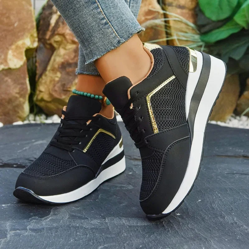 Women’s Rhinestone Sneakers – Fashion Lace-Up, Thick Sole & Non-Slip - Evallys.com