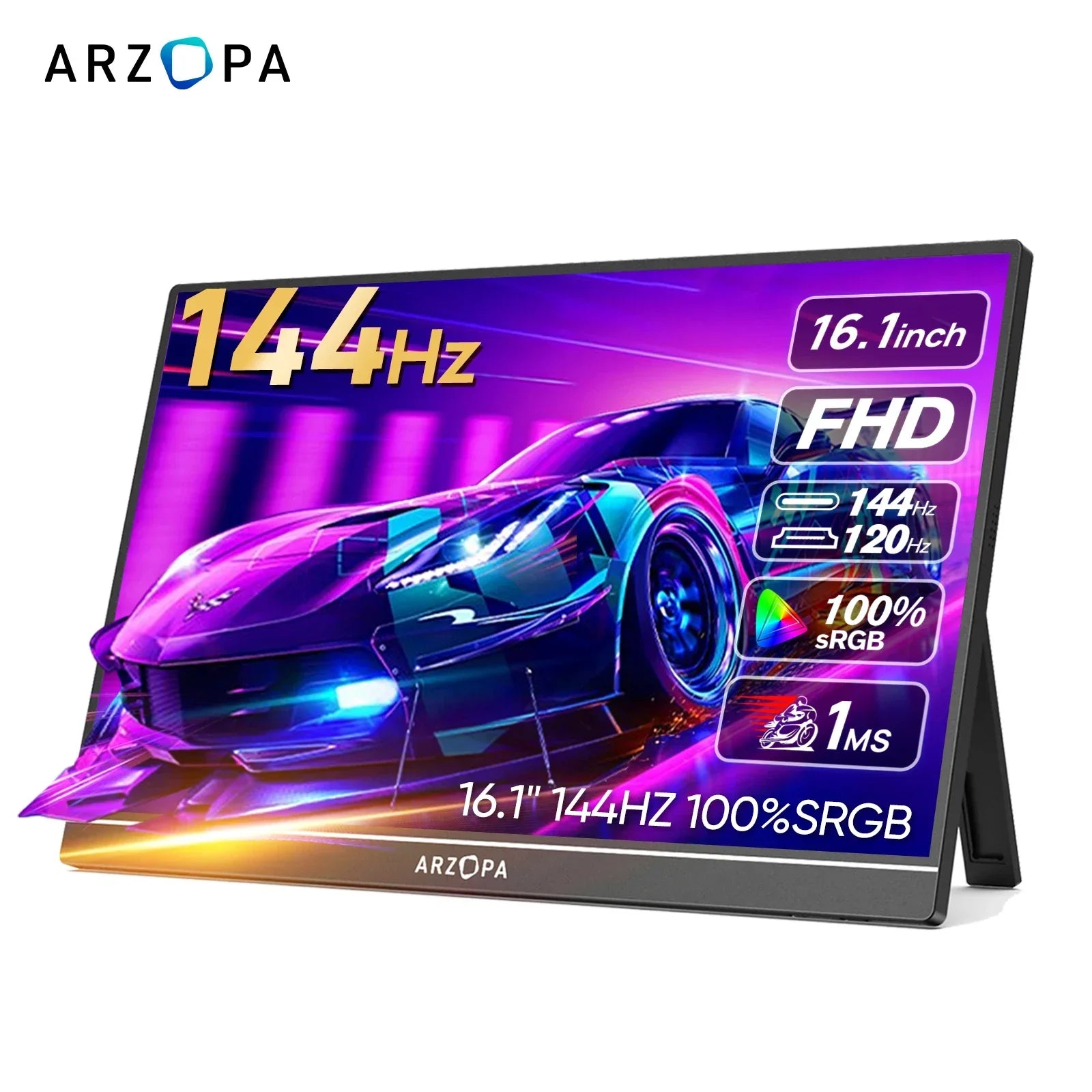 ARZOPA 16.1 inch 100% sRGB 144Hz Portable Monitor Gaming Laptop Display with Type C Mini HDMI For PS/Steam/Deck/Switch/PC/Mac - Evallys.com