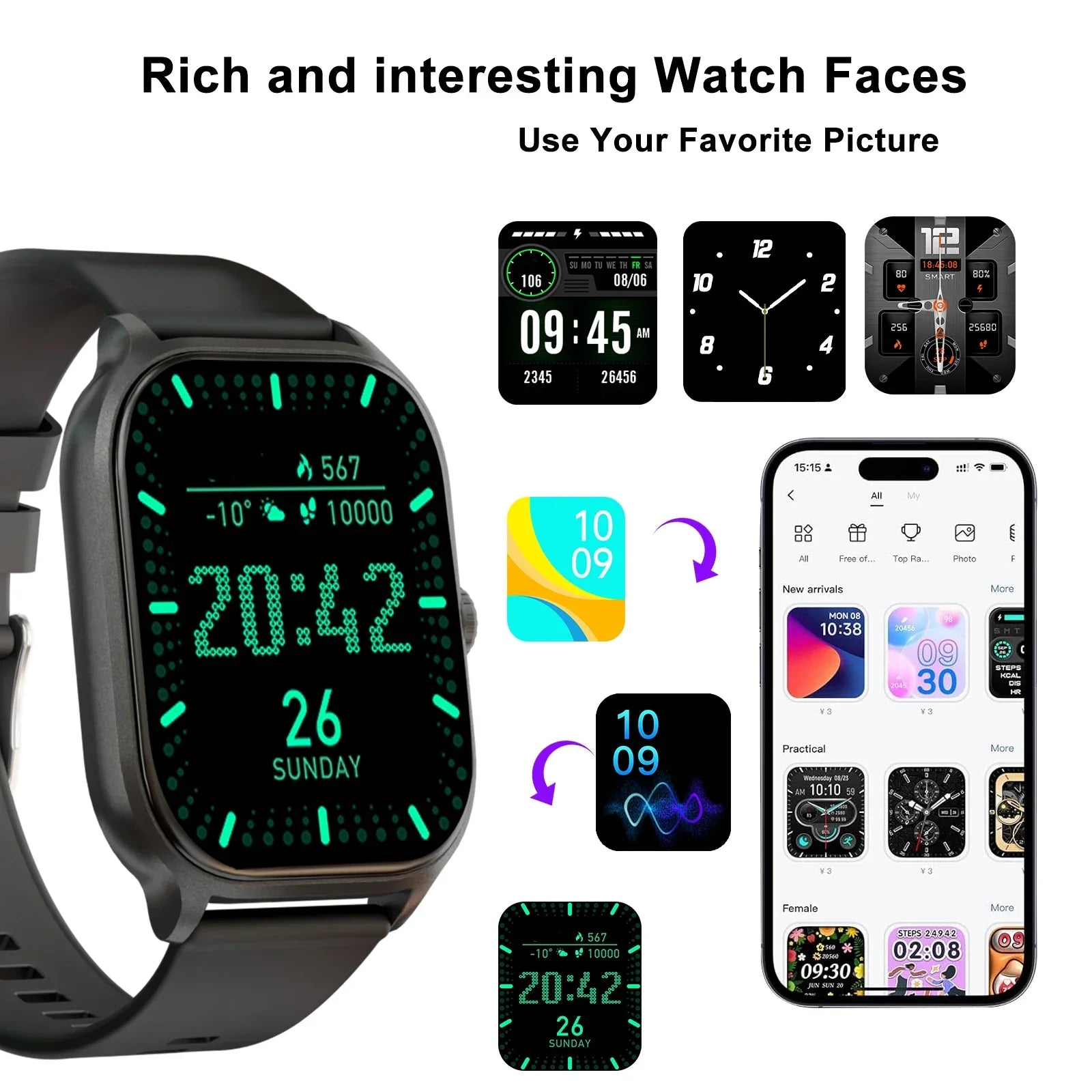 Smart watch, wireless calling/dial, multi-Sport mode, calling reminder and rejection, SMS reminder, for iPhone/Andriod - Evallys.com