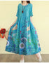 Retro Cotton Linen Dress – Summer Print Loose Long Maxi Dress - Evallys.com