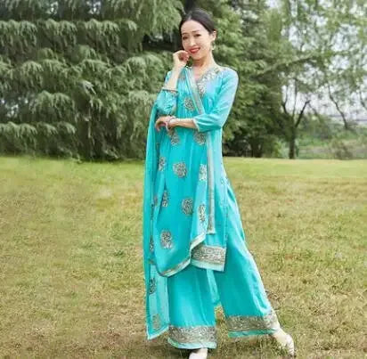 India Pakistan Punjabi Suit Set – Dupatta, Kurta, Pants & Scarf - Evallys.com