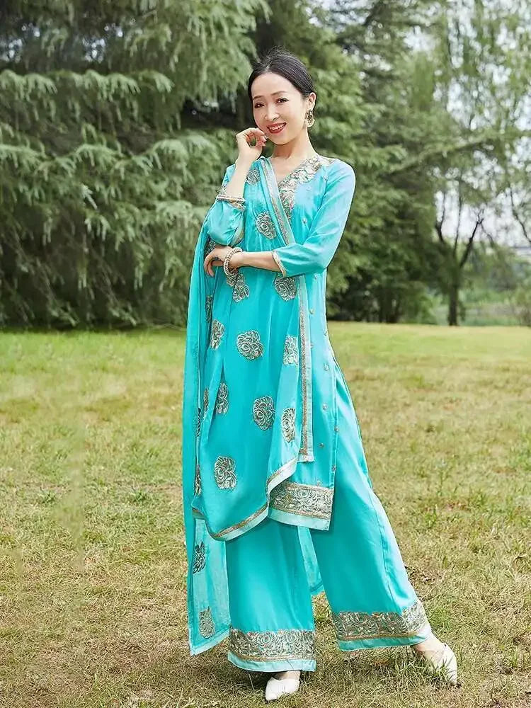 India Pakistan Punjabi Suit Set – Dupatta, Kurta, Pants & Scarf - Evallys.com