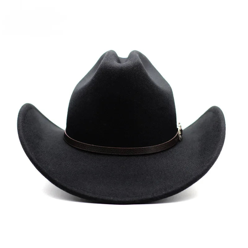 Vintage Western Cowboy Hat – Unisex Wide Brim Leather Jazz Cap - Evallys.com