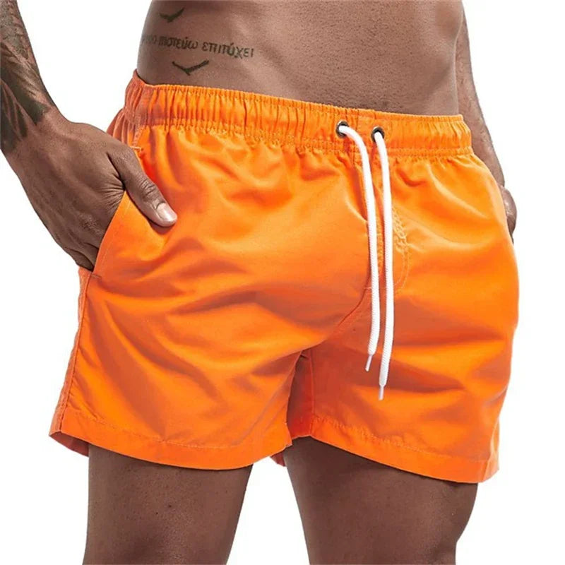 Mens Swim Trunks with Mesh Lining Side Pockets Solid Beach Shorts Quick Dry Lightweight Drawstring Board Shorts Summer Swimwear - Evallys.com