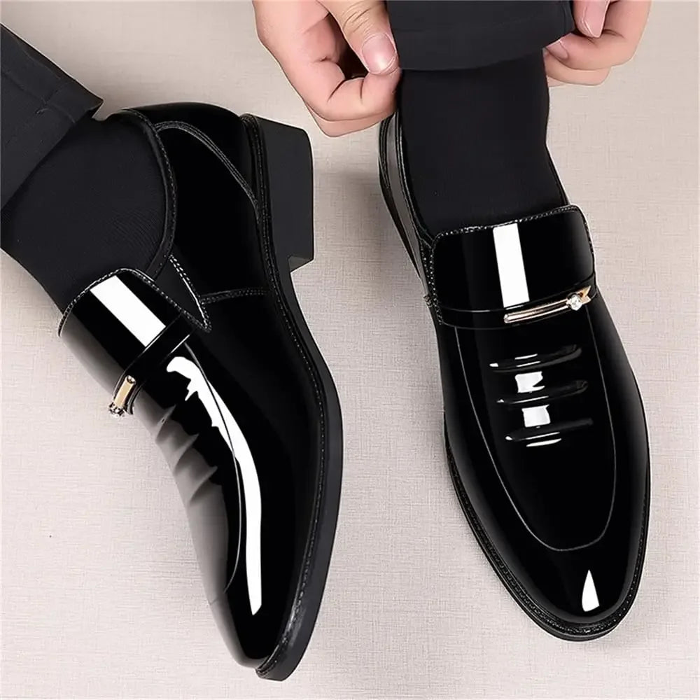 Men’s Formal Dress Loafers – Patent Leather Slip-On Business Shoes - Evallys.com