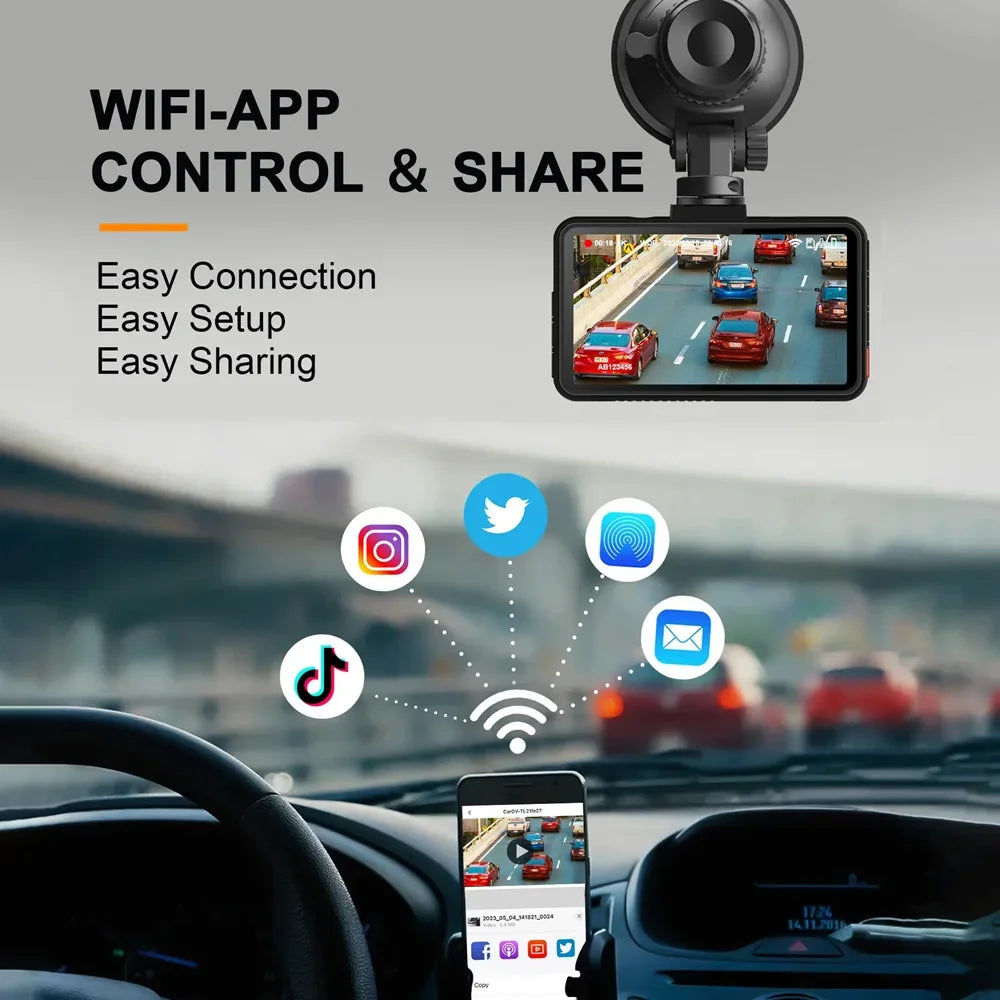 Dash Cam for Cars 4K Front and Rear Camera Car Dvr WIFI Car Camera for Vehicle Video Recorder Rear View Camera Parking Monitor - Evallys.com