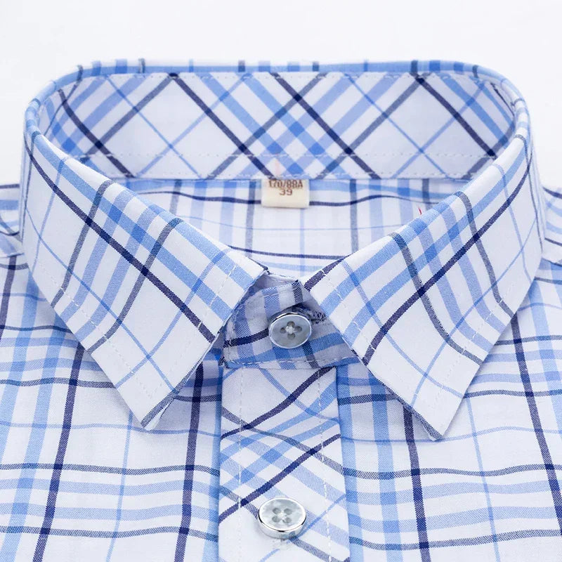 High Quality Men's Plaid Short Sleeve Shirts Business Casual Striped Turn-Down Collar Summer Man Shirt - Evallys.com