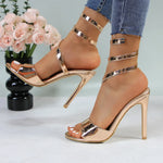 GLAZE Women's Strappy Gold Stilettos - Lace-Up Ankle Wrap Heels with Cushioned Insole for Parties & Formal Events - Evallys.com