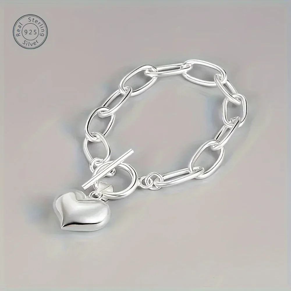 925 Sterling Silver Bracelets Fashion Cubic Peach Heart Pendant Chain Bracelet for Women Jewelry Anniversary Valentine's Day USA - Evallys.com