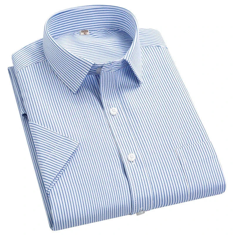 2022 Plus Size 8xL 7XL 6XL Men's Business Short Sleeve Fomal Shirts Man Striped Summer Work Dress Shirt Soft White - Evallys.com