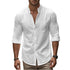 Men's Henry Shirts Cotton Linen Slim Fit Causal Hawaiian Solid Color Basic Style Spring Summer Breathable Men Clothing - Evallys.com