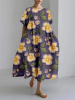 Harajuku Floral Print Women’s Dress – Loose Fit Ankle-Length Casual - Evallys.com