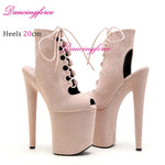 20cm/8Inches Sexy Pole Dance Shoes Women Catwalk Nightclub Strip Gladiator Sandals Lace-up Lady Suede Matte Short Booties
